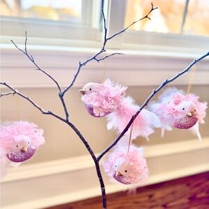 Four Pink Decorative Bird Ornaments